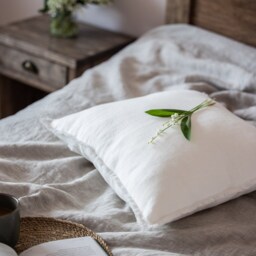 Throw Linen Pillow Cover With Fringes. Decorative Fringed Bed Case. Farmhouse Natural Zipper - thumbnail 3