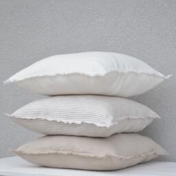 Throw Linen Pillow Cover With Fringes. Decorative Fringed Bed Case. Farmhouse Natural Zipper - thumbnail 1