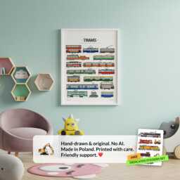 Trams Print City Transportation Wall Art, Kids Room Decor - thumbnail 2