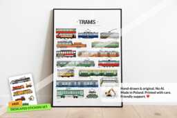 Trams Print City Transportation Wall Art, Kids Room Decor - thumbnail 1