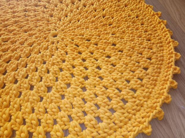 Handmade Chunky Cotton Crochet Round Rug, Yellow Nursery Rug - image 1