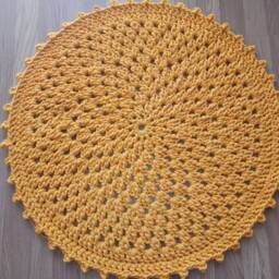 Handmade Chunky Cotton Crochet Round Rug, Yellow Nursery Rug - thumbnail 4