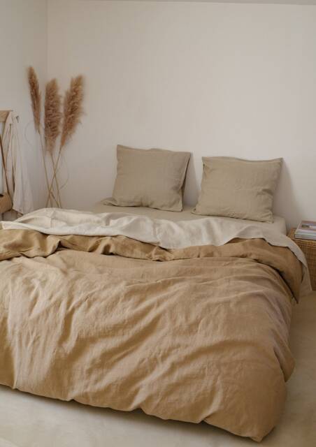 Linen Duvet Cover in Almond, Washed Linen Bedding, Comforter Queen King California Sizes - image 1