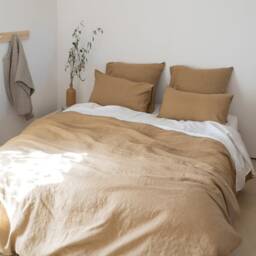 Linen Duvet Cover in Almond, Washed Linen Bedding, Comforter Queen King California Sizes - thumbnail 3