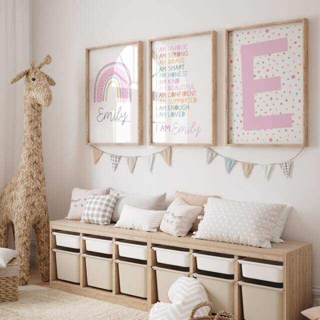 Girls Personalised Affirmation Prints, Nursery Pastel Colours, Rainbow Wall Art, Positive Set Of 3 - image 1