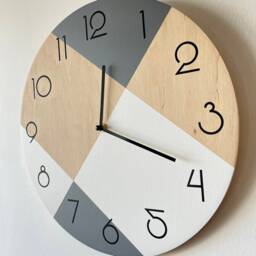Wooden Wall Clock With Numbers Large Modern Mid-Century Art Minimalist Decor in White & Gray - thumbnail 3
