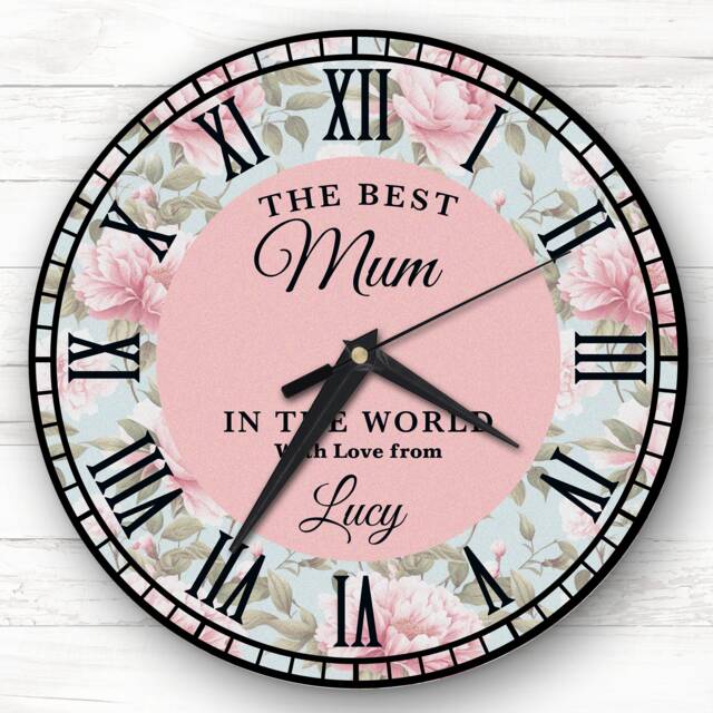 Best Mum Stepmum Pink Floral Shabby Chic Personalised Gift Clock - image 1
