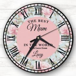 Best Mum Stepmum Pink Floral Shabby Chic Personalised Gift Clock