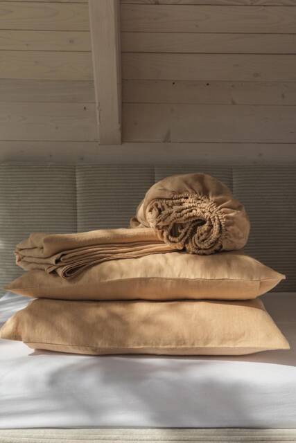 Mustard Linen Sheets Set. Minimalist Bedding - image 1