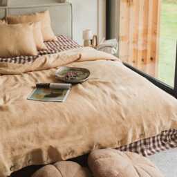 Mustard Linen Sheets Set. Minimalist Bedding - thumbnail 2