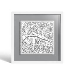Paris Paper Cut Map Framed, White Map, Frame, 9x9 Inches, Gift Boxed, 4 Background Color, Self-Changing, Art - thumbnail 1