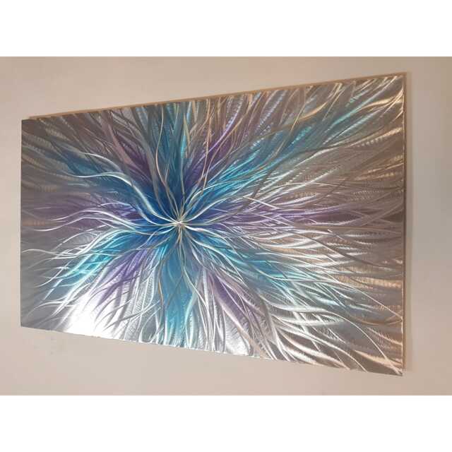 Super Nova. Modern Abstract Metal Wall Art, Silver, Purple & Teal. Indoor/Outdoor Decor - image 1