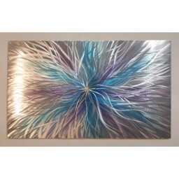Super Nova. Modern Abstract Metal Wall Art, Silver, Purple & Teal. Indoor/Outdoor Decor - thumbnail 2