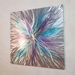 Super Nova. Modern Abstract Metal Wall Art, Silver, Purple & Teal. Indoor/Outdoor Decor - thumbnail 3