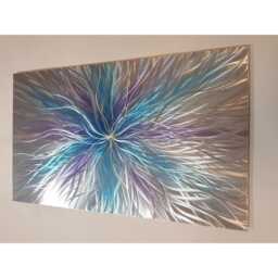 Super Nova. Modern Abstract Metal Wall Art, Silver, Purple & Teal. Indoor/Outdoor Decor - thumbnail 1