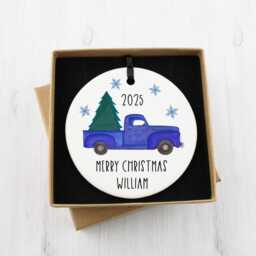 Blue Truck Christmas Decoration, Personalised Car Gift, Vehicle, Pickup Truck, Gift For Driver - thumbnail 2
