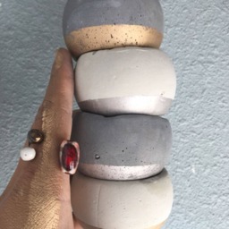 Round Natural Colored Concrete Votive Tea Light Candle Holder Vessel Catchall With Gold Leaf - thumbnail 3