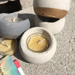 Round Natural Colored Concrete Votive Tea Light Candle Holder Vessel Catchall With Gold Leaf - thumbnail 2