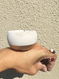 Round Natural Colored Concrete Votive Tea Light Candle Holder Vessel Catchall With Gold Leaf