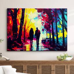 Couple Walking Starry Night Abstract Oil Painting Style Wall Art, Framed Canvas Poster Print, Home Kitchen Office Room Decor, Gifts - thumbnail 1