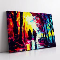 Couple Walking Starry Night Abstract Oil Painting Style Wall Art, Framed Canvas Poster Print, Home Kitchen Office Room Decor, Gifts - thumbnail 2