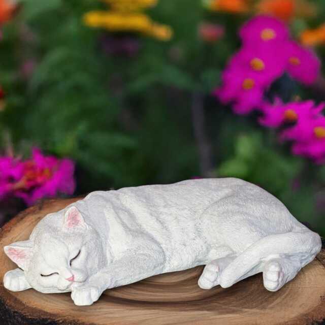 Laying White Kitty Sculpture Concrete Cat Statue Outdoor Pet Figurine Cement Animal Decoration Handmade Art Front Door Ornament Yard - image 1