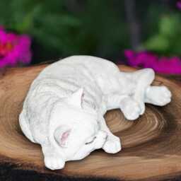 Laying White Kitty Sculpture Concrete Cat Statue Outdoor Pet Figurine Cement Animal Decoration Handmade Art Front Door Ornament Yard - thumbnail 3