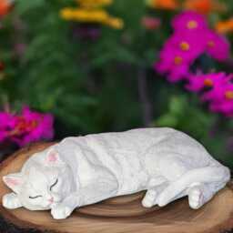 Laying White Kitty Sculpture Concrete Cat Statue Outdoor Pet Figurine Cement Animal Decoration Handmade Art Front Door Ornament Yard - thumbnail 1