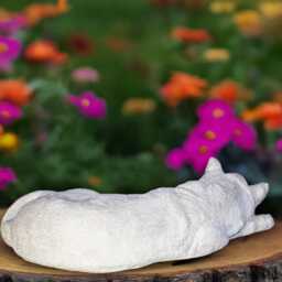 Laying White Kitty Sculpture Concrete Cat Statue Outdoor Pet Figurine Cement Animal Decoration Handmade Art Front Door Ornament Yard - thumbnail 4