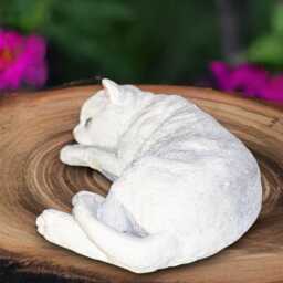 Laying White Kitty Sculpture Concrete Cat Statue Outdoor Pet Figurine Cement Animal Decoration Handmade Art Front Door Ornament Yard - thumbnail 2
