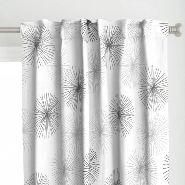 Mod Floral Curtain Panel - Mid Century Modern Minimalist Retro Kitchen Geometric Custom Dandelions Grayscale By Friztin - image 1