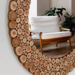 Wooden Mosaic Mirror Wall Art 60cm - 24 - thumbnail 2