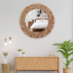 Wooden Mosaic Mirror Wall Art 60cm - 24 - thumbnail 3