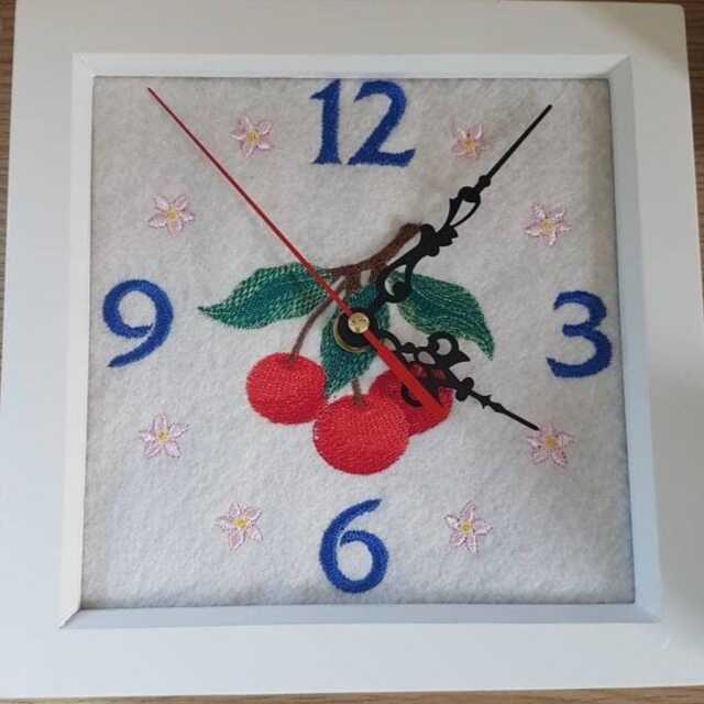 Homemade Embroidered Cherry Clock. - Silent - image 1