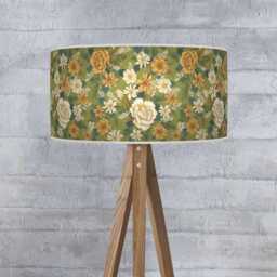 Olive & Green Floral Drum Lampshade Botanical Ceiling Light Shade - thumbnail 1