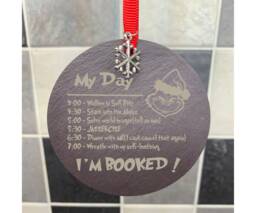 The Grinch Quote My Day - I'm Booked Christmas Tree Bauble Decorations Natural Slate - thumbnail 1