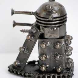 Robot Scrap Metal Sculpture, Handmade Desk Paperweight, Geek Valentine Gift For Him - thumbnail 4
