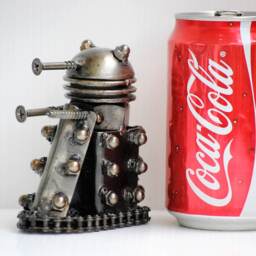Robot Scrap Metal Sculpture, Handmade Desk Paperweight, Geek Valentine Gift For Him - thumbnail 2