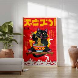 Retro Japanese Poster, Cat Print, Botanical Decor, Wall Art, Asian Oriental Pop Art Tokyo Poster - thumbnail 2