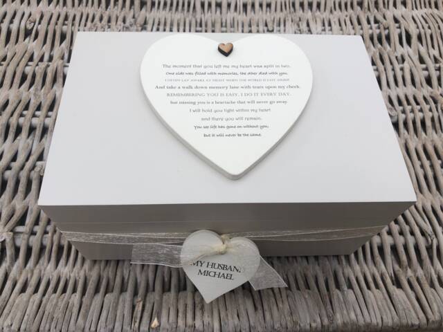 Personalised Shabby Chic Style Memory Box in Memory Of Husband Loved One Wife Friend Or Any Name Loss Bereavement Memorial - image 1