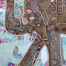Elephant Tapestry Vintage Patchwork Beaded Wall Hanging - 80x100 Inches - thumbnail 3
