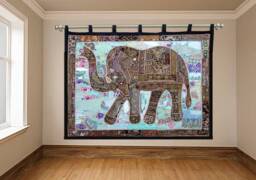 Elephant Tapestry Vintage Patchwork Beaded Wall Hanging - 80x100 Inches