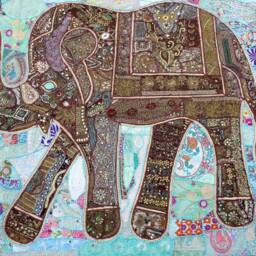 Elephant Tapestry Vintage Patchwork Beaded Wall Hanging - 80x100 Inches - thumbnail 2