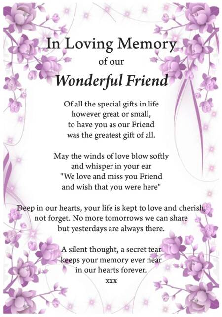 Friend in Loving Memory Print, Funeral Poem, Missing You, Bereavement, Heaven Grief Friend Heaven - image 1
