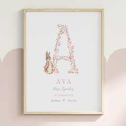 Personalised Peter Rabbit Baby Birth Details Print - New Boy Girl Gift Newborn Keepsake Pink Blue Stats Christening - thumbnail 3