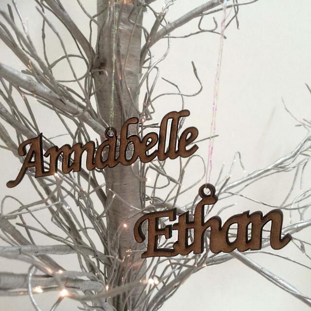 Personalised Wooden Name Baubles Hanging Christmas Tree Decoration - Custom Cut Bauble Rustic Wood Holiday D??cor - image 1