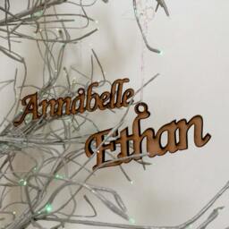 Personalised Wooden Name Baubles Hanging Christmas Tree Decoration - Custom Cut Bauble Rustic Wood Holiday D??cor - thumbnail 2