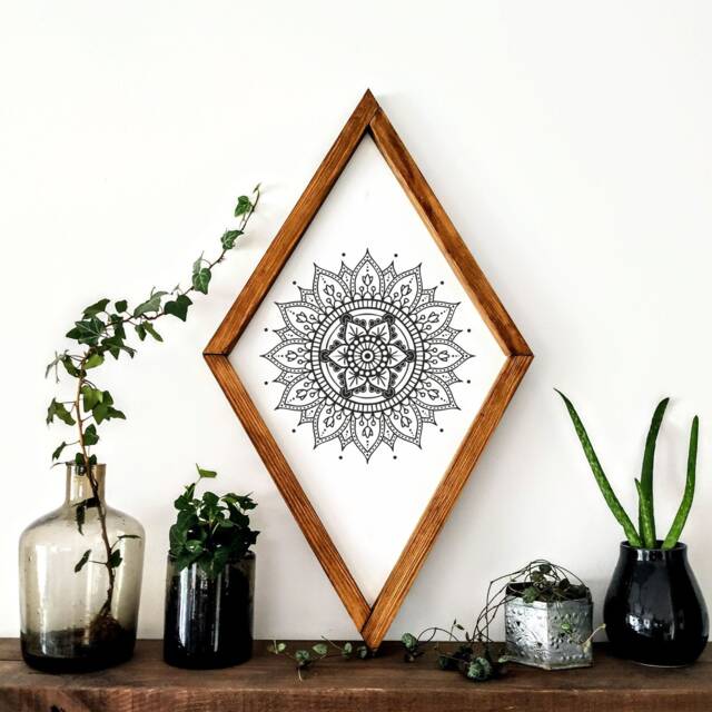 Diamond Mandala Wooden Wall Art Bohemian Decor - 23x13 - image 1