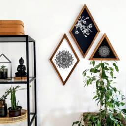 Diamond Mandala Wooden Wall Art Bohemian Decor - 23x13 - thumbnail 3