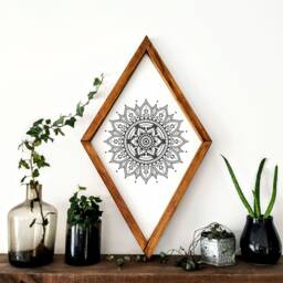 Diamond Mandala Wooden Wall Art Bohemian Decor - 23x13 - thumbnail 1